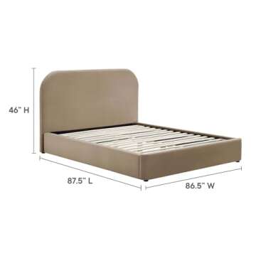 Modway Keynote Modern King Size Bed Frame with Curve Shaped Headboard in Taupe, Upholstered Performa...