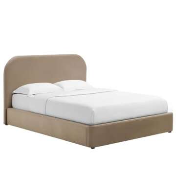 Modway Keynote Modern King Size Bed Frame with Curve Shaped Headboard in Taupe, Upholstered Performance Velvet King Platform Bed, Soft Cloud Bed Frame, No Box Spring Needed