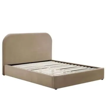 Modway Keynote Modern King Size Bed Frame with Curve Shaped Headboard in Taupe, Upholstered Performance Velvet King Platform Bed, Soft Cloud Bed Frame, No Box Spring Needed