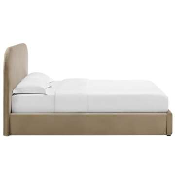 Modway Keynote Modern King Size Bed Frame with Curve Shaped Headboard in Taupe, Upholstered Performance Velvet King Platform Bed, Soft Cloud Bed Frame, No Box Spring Needed