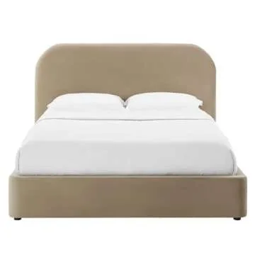 Modway Keynote Modern King Size Bed Frame with Curve Shaped Headboard in Taupe, Upholstered Performance Velvet King Platform Bed, Soft Cloud Bed Frame, No Box Spring Needed