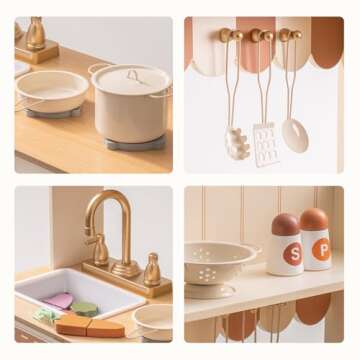 ROBOTIME Play Kitchen for Kids Toddlers, Wooden Pretend Play Kitchen Set Toy with Cutting Food Set, ...