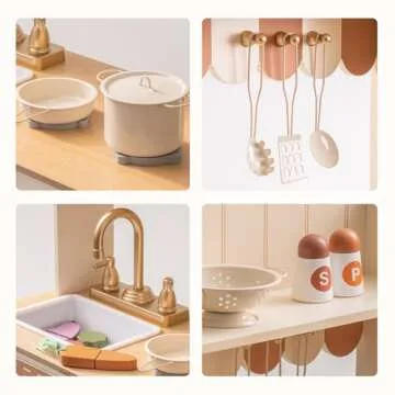 ROBOTIME Play Kitchen for Kids Toddlers, Wooden Pretend Play Kitchen Set Toy with Cutting Food Set, ...