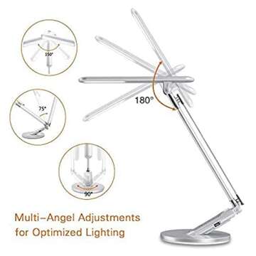 JUKSTG LED Desk Lamp, Eye-Caring Table Lamps,7 Brightness Levels Home Office Lamps with 4 Lighting Modes,USB Charging Port,1-H Auto Timer,Blue Light Filter,Touch Control,14W Reading Lamps,Silver