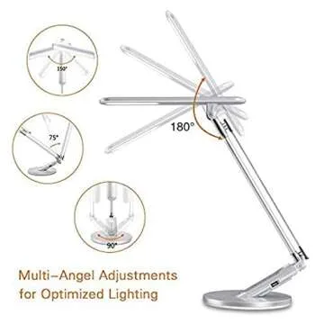 JUKSTG LED Desk Lamp, Eye-Caring Table Lamps,7 Brightness Levels Home Office Lamps with 4 Lighting Modes,USB Charging Port,1-H Auto Timer,Blue Light Filter,Touch Control,14W Reading Lamps,Silver