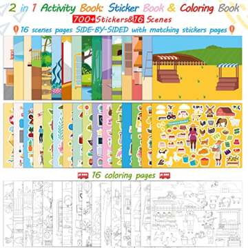 Sticker Coloring Books for Kids Ages 4-8: 700+ Stickers & 16 Scenes - Creative Travel Activities