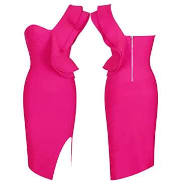 UONBOX Women's One Shoulder Sleeveless Valentine's Day Knee Length Side Split Fashion Bandage Dress ...
