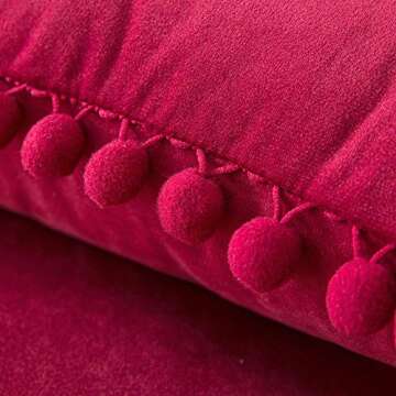 Woaboy Decorative Pillow Covers 18x18 Burgundy Throw Pillows Pack of 2 Cozy Soft Pom-poms Velvet Cou...
