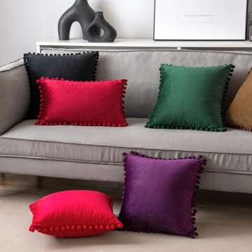 Woaboy Decorative Pillow Covers 18x18 Burgundy Throw Pillows Pack of 2 Cozy Soft Pom-poms Velvet Couch Pillow Covers Home Decor for Farmhouse Cushion Sofa Bedroom