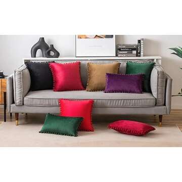 Woaboy Decorative Pillow Covers 18x18 Burgundy Throw Pillows Pack of 2 Cozy Soft Pom-poms Velvet Couch Pillow Covers Home Decor for Farmhouse Cushion Sofa Bedroom