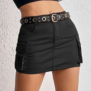 Black Mini Skirt for Women Y2k Cargo Skirt with Pockets Denim Skirts Low Waist Bodycon S