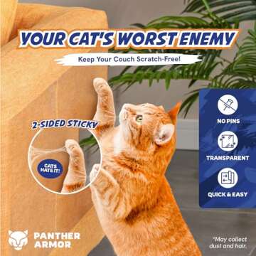 Panther Armor Cat Couch Protector – 18-Pack Double Sided Cat Anti Scratch Sticky Tape – Scratch ...