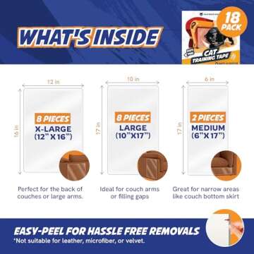 Panther Armor Cat Couch Protector – 18-Pack Double Sided Cat Anti Scratch Sticky Tape – Scratch Deterrent Tape, Effective Furniture Protectors from Cats