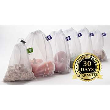 6 Reusable Produce Bags with Drawstring - Premium Mesh, Strong, Lightweight, Earth-Friendly and Sea Turtle-Friendly Fruit Vegetable Bags, Set of 6 from ZestiLife