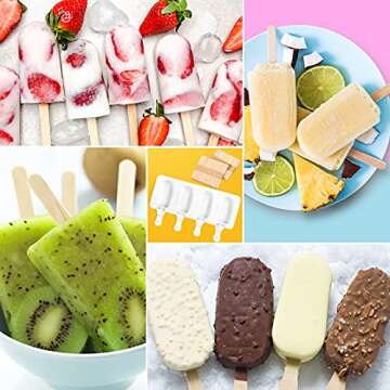 Perthlin 4 Pieces Ice Cream Mould lolly Mold Silicone Ice Cream Mold 4-Cavity Cake Pop Molds Baking Molds with 200 Pieces Sticks for Homemade Treats(White)