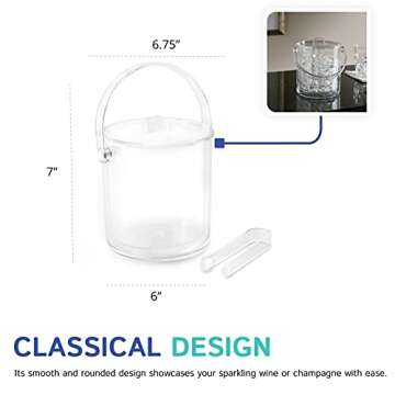 Huang Acrylic Double Wall Ice Bucket with Lid and Ice Tongs 1 1/2 Qt | Great for Home Bar, Chilling Beer, Champagne, Wine Bottle