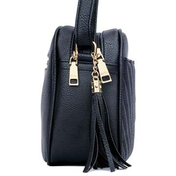 KKXIU Quilted Double Compartment Multiple Pocket Crossbody Bag for Women and Teen Girls Stylish Shoulder Purse with Tassel (c-black)