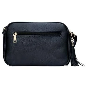 KKXIU Quilted Double Compartment Multiple Pocket Crossbody Bag for Women and Teen Girls Stylish Shoulder Purse with Tassel (c-black)