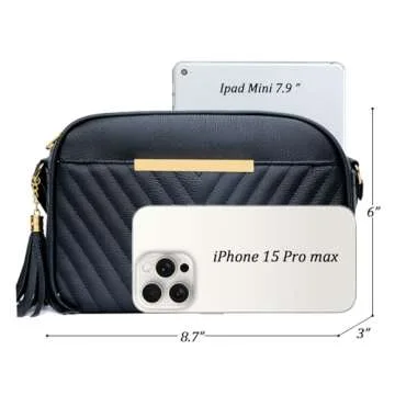 KKXIU Quilted Double Compartment Multiple Pocket Crossbody Bag for Women and Teen Girls Stylish Shoulder Purse with Tassel (c-black)