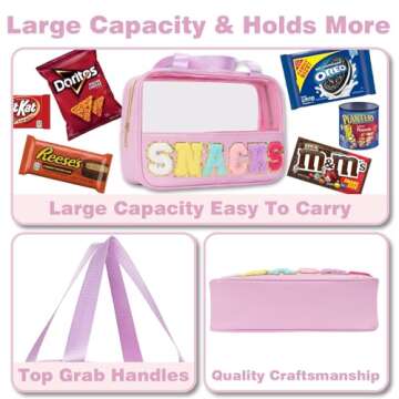 Snack bags, Snack Pouch Chenille Letter Patch Clear Bag, Snack Bag for travel, Preppy Cosmetic Bag C...