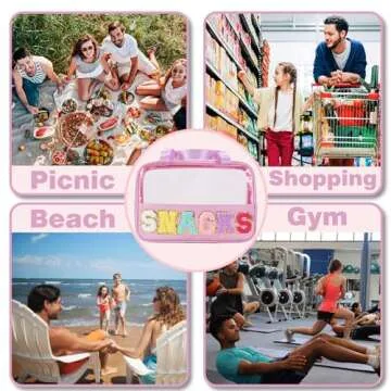 Snack bags, Snack Pouch Chenille Letter Patch Clear Bag, Snack Bag for travel, Preppy Cosmetic Bag Clear Snack pouch with Zipper, Toiletry Bags for Traveling women, Clear Travel Bags for Toiletries