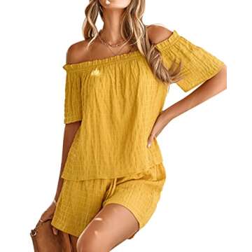 SAMPEEL Summer Lounge Sets for Women Sexy Off Shoulder Trendy Outfits Yellow XL