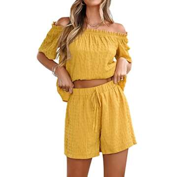 SAMPEEL Summer Lounge Sets for Women Sexy Off Shoulder Trendy Outfits Yellow XL