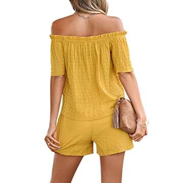 SAMPEEL Summer Lounge Sets for Women Sexy Off Shoulder Trendy Outfits Yellow XL