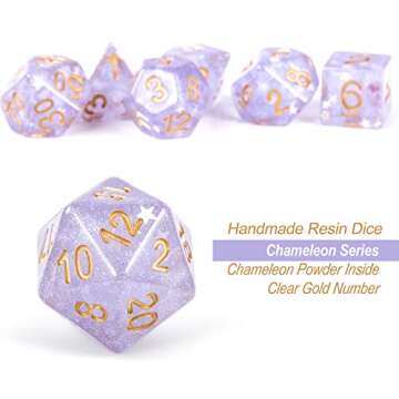 Shiny D&D Dice Set - DNDND 7 PCS Resin Polyhedral Dice with Organza Bag for Dungeons and Dragons, Ro...