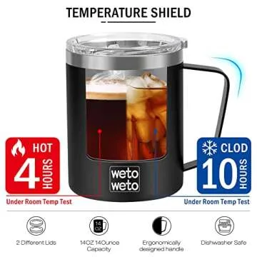 WETOWETO Insulated 14oz Coffee Mug with Handle