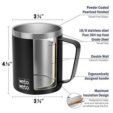 WETOWETO Insulated 14oz Coffee Mug with Handle
