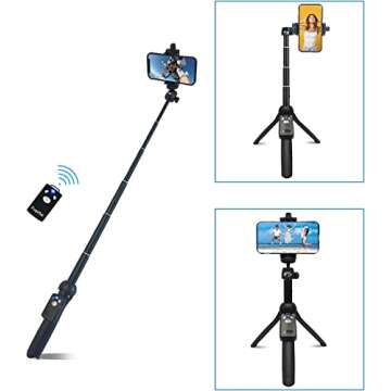 Fugetek 49" Selfie Stick Monopod Professional High End FT-568, For Apple iPhone, Android Samsung, & DLSR Cameras, Aluminum Alloy, Rechargeable Wireless Bluetooth Remote (Black)