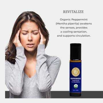 Organic Peppermint Essential Oil Roll On, Mentha Piperita, 100% Pure USDA Certified Aromatherapy - H...