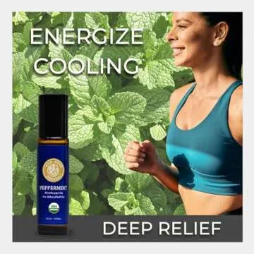 Organic Peppermint Essential Oil Roll On, Mentha Piperita, 100% Pure USDA Certified Aromatherapy - Headache, Morning Sickness, Nausea, Energy & Hair - 10 ml Roller by Silk Road Organic