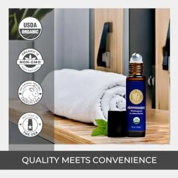 Organic Peppermint Essential Oil Roll On, Mentha Piperita, 100% Pure USDA Certified Aromatherapy - Headache, Morning Sickness, Nausea, Energy & Hair - 10 ml Roller by Silk Road Organic