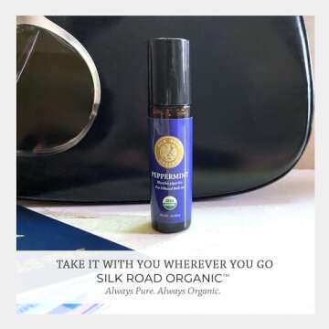 Organic Peppermint Essential Oil Roll On, Mentha Piperita, 100% Pure USDA Certified Aromatherapy - Headache, Morning Sickness, Nausea, Energy & Hair - 10 ml Roller by Silk Road Organic