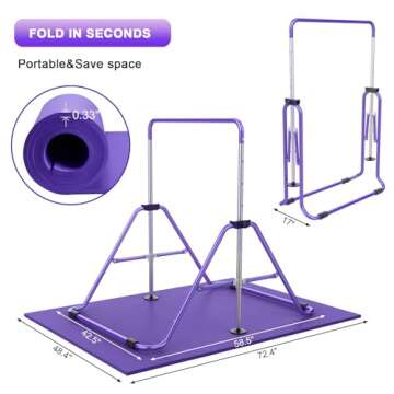 RINREA Gymnastic Bars for Kids with Adjustable Height, Folding Gymnastic Training Kip Bar, Junior Expandable Horizontal Monkey Bar for Home