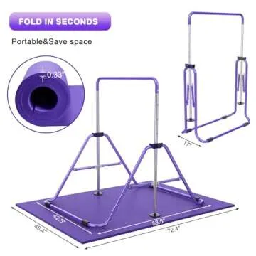 RINREA Gymnastic Bars for Kids with Adjustable Height, Folding Gymnastic Training Kip Bar, Junior Expandable Horizontal Monkey Bar for Home