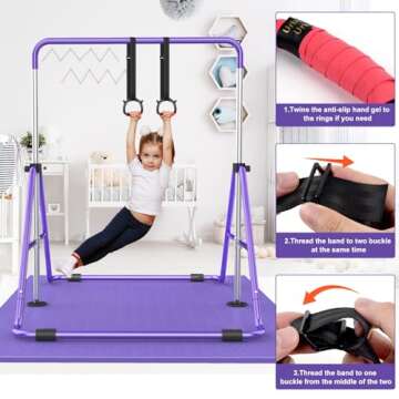 RINREA Gymnastic Bars for Kids with Adjustable Height, Folding Gymnastic Training Kip Bar, Junior Expandable Horizontal Monkey Bar for Home