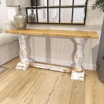 Deco 79 Wood Rectangle Console Table with Brown Wood Top, 59" x 16" x 29", White