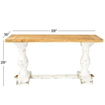 Deco 79 Wood Rectangle Console Table with Brown Wood Top, 59" x 16" x 29", White