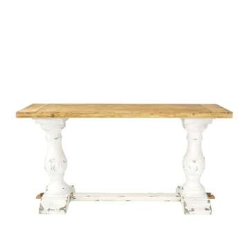 Deco 79 Wood Rectangle Console Table with Brown Wood Top, 59" x 16" x 29", White