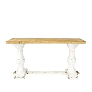 Deco 79 Wood Rectangle Console Table with Brown Wood Top, 59" x 16" x 29", White