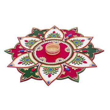 Itiha White Red Green 13 Pieces Rangoli Indian Decor for Wall Decoration, Floor Decoration & Table Decoration for Diwali & Christmas with Tea Light Candle Holder (15 inches * 15 inches)
