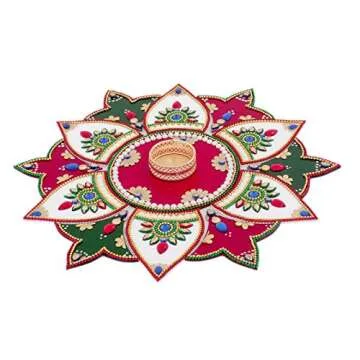 Itiha White Red Green 13 Pieces Rangoli Indian Decor for Wall Decoration, Floor Decoration & Table Decoration for Diwali & Christmas with Tea Light Candle Holder (15 inches * 15 inches)