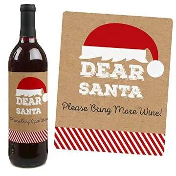 Big Dot of Happiness Funny Jolly Santa Claus - Christmas Party Decorations for Women and Men - Wine Bottle Label Stickers - Set of 4