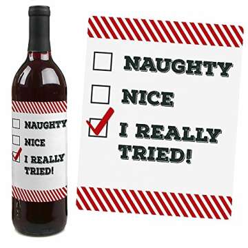Big Dot of Happiness Funny Jolly Santa Claus - Christmas Party Decorations for Women and Men - Wine Bottle Label Stickers - Set of 4