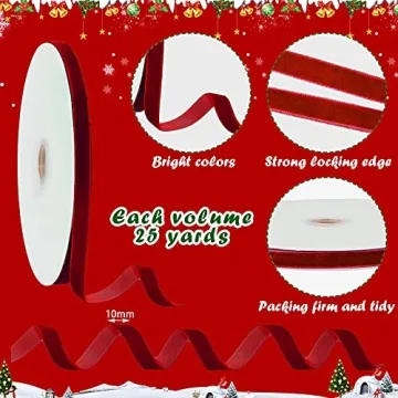 Dingion Christmas Velvet Ribbon Set - 100 Yards for DIY Crafts
