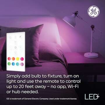 GE LED+ Color Changing LED Light Bulbs with Remote, No App or Wi-Fi Required, A19 Bulbs (3 Pack)