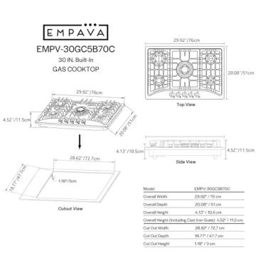 Empava 30 Inch Gas Cooktop with 5 SABAF Burners